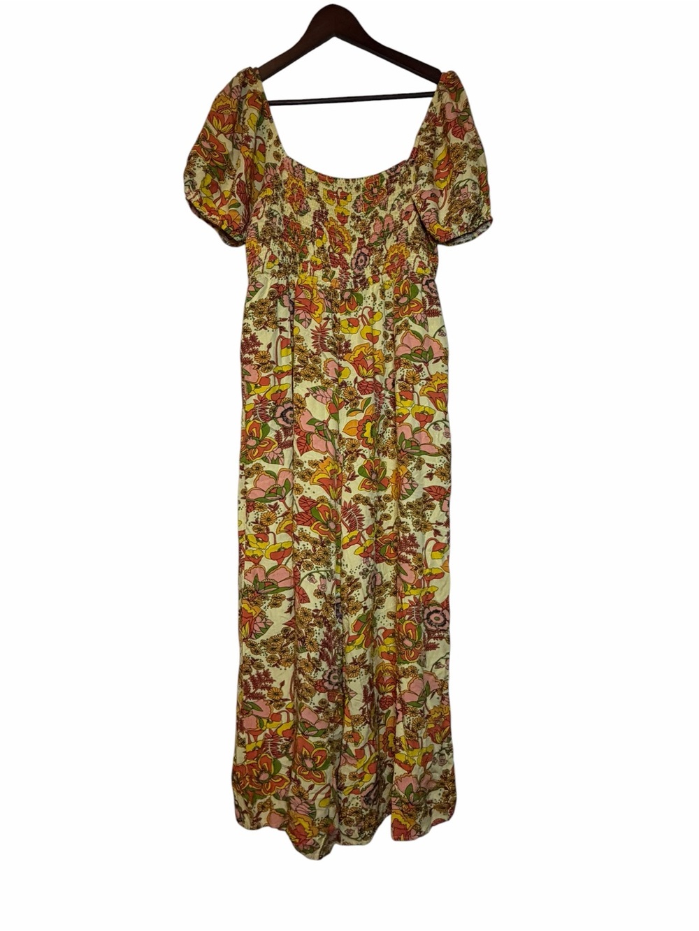 Cider women’s size 1X Floral Puff Sleeve Wide Leg Jumpsuit Boho Smocked Bodice